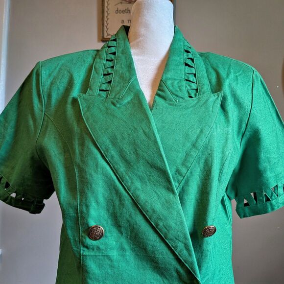 Vintage 90s Louise Paris Green Blazer Cut Out Jacket Shoulder Pads Size 9/10 - Picture 4 of 12